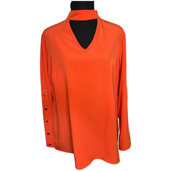 Chico's Orange Long Sleeve Choker Neck Blouse, Chico's Size 2 (M) - Picture 1 of 6